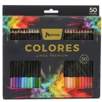 Lapis de Cor 50 Cores Norma Premium Resistente Mina Macia Ponta Grossa 4mm Resistente Escolar