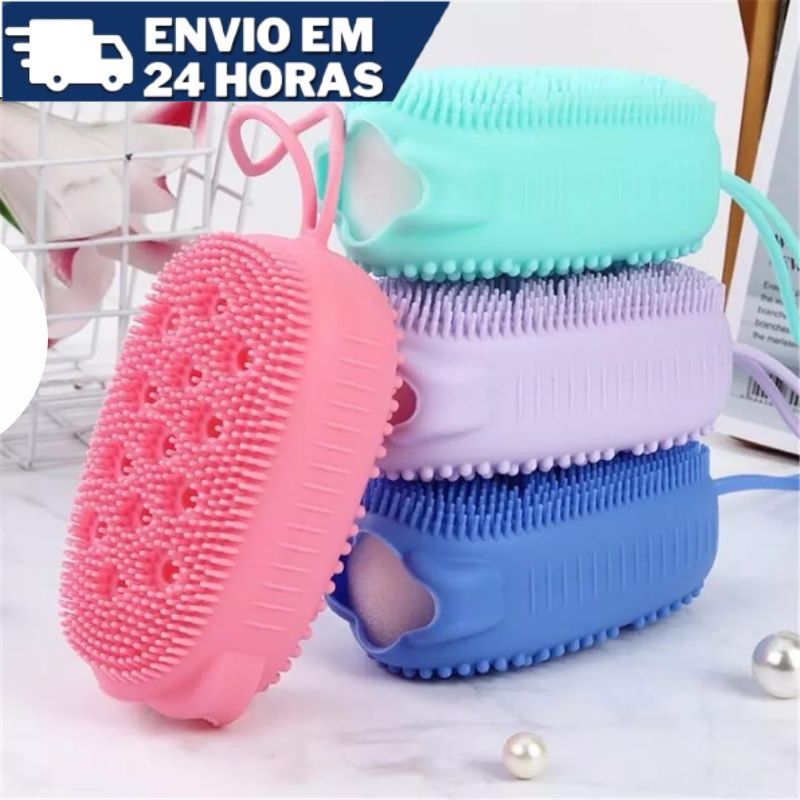 Esponja Bucha De Silicone Com Porta Sabão Escova Para Banho