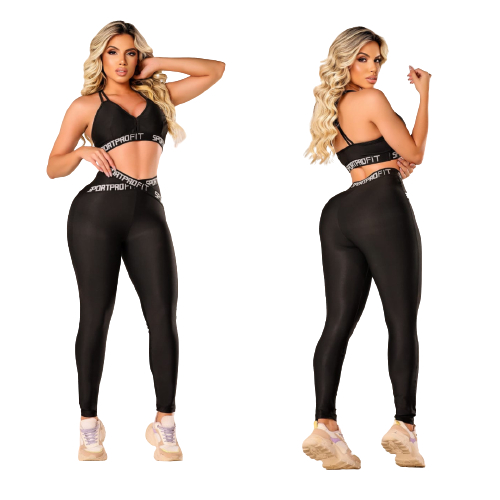 Conjunto Fitness Feminino Legging e Top Com Elástico em Oferta na Shopee
