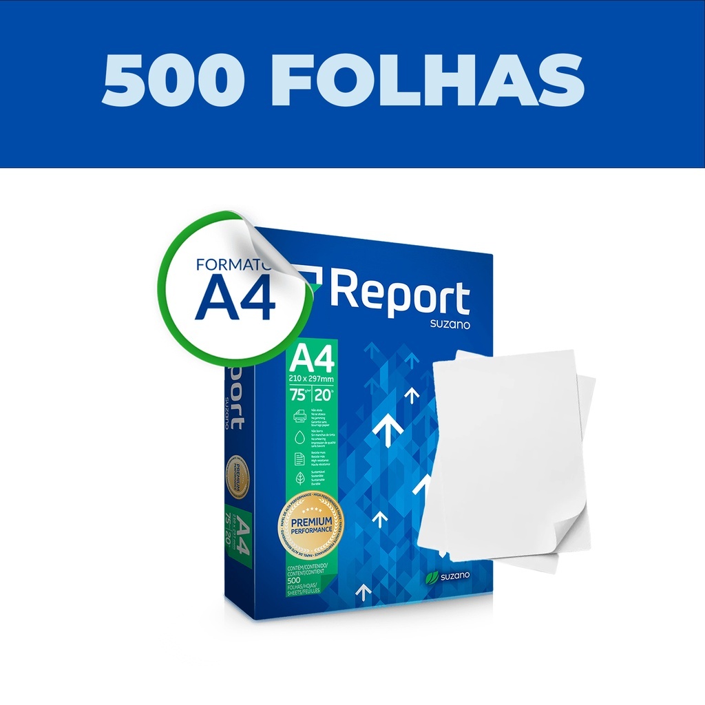 5X Papel Sulfite Report Oficio A4 Branco Resma com 500 Folhas 75g 210X297mm