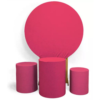 Kit Decorativo Painel Redondo C/ Elástico + Trio Capa Cilindro Pink Escuro Liso Veste Fácil