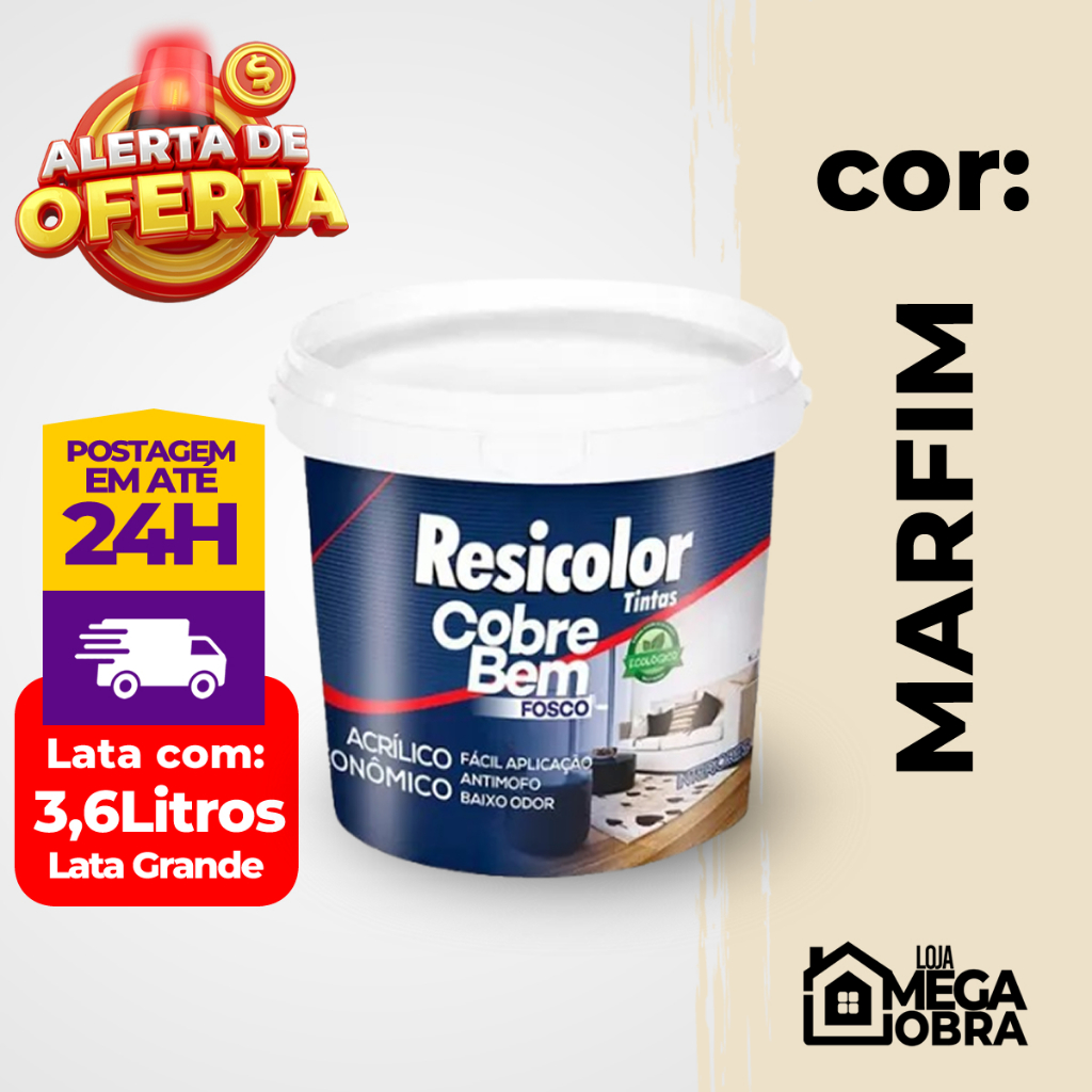 Tinta Acrilica Economica Fosca Cobre Bem para Parede Interna Alvenaria Cor Marfim 3,6 Litros Resicolor