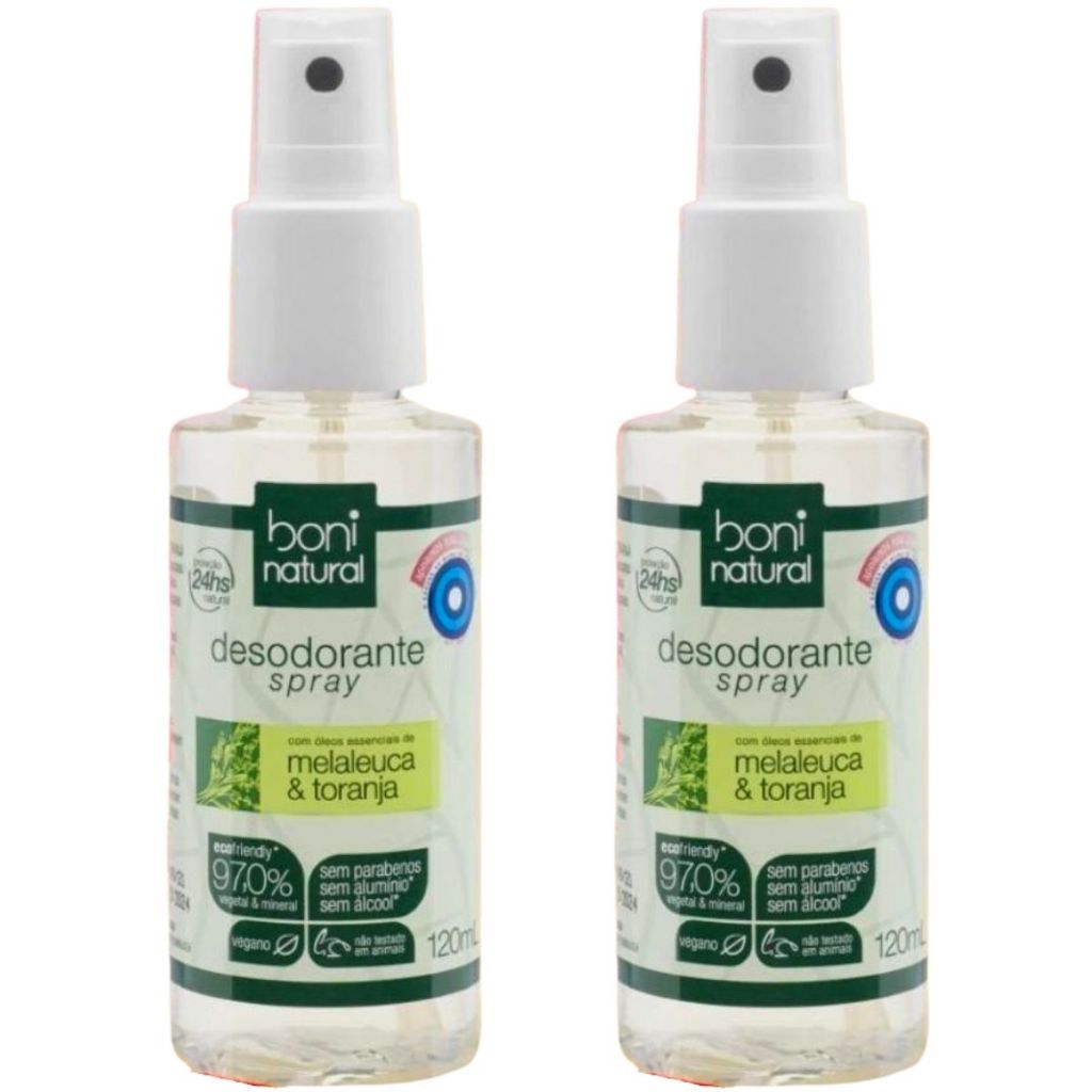 Kit 2 Desodorante Spray Natural Melaleuca e Toranja Vegano 120ml Boni