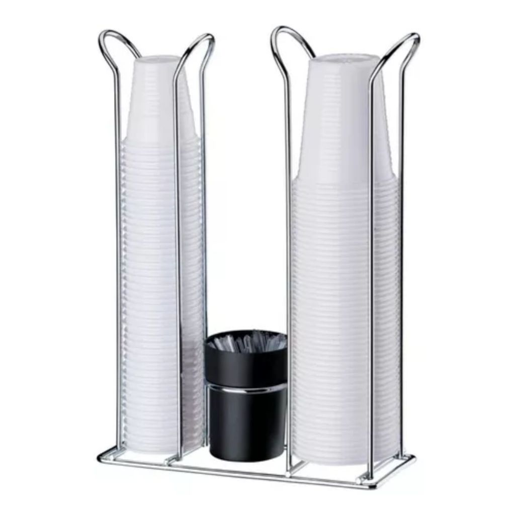 1 Porta Copos Descartáveis + Suporte Colher - Aço Cromado - Café E Água