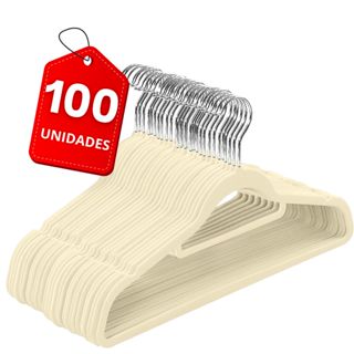 Kit 100 Cabides De Veludo Slim Ultra Finos Antideslizantes Bege GH305