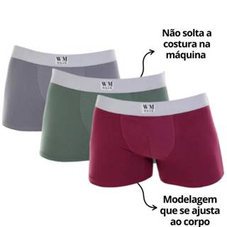 Kit 3 Cuecas Box Boxer Masculina Adulto Algodão Confortável não desfaz a costura na máquina