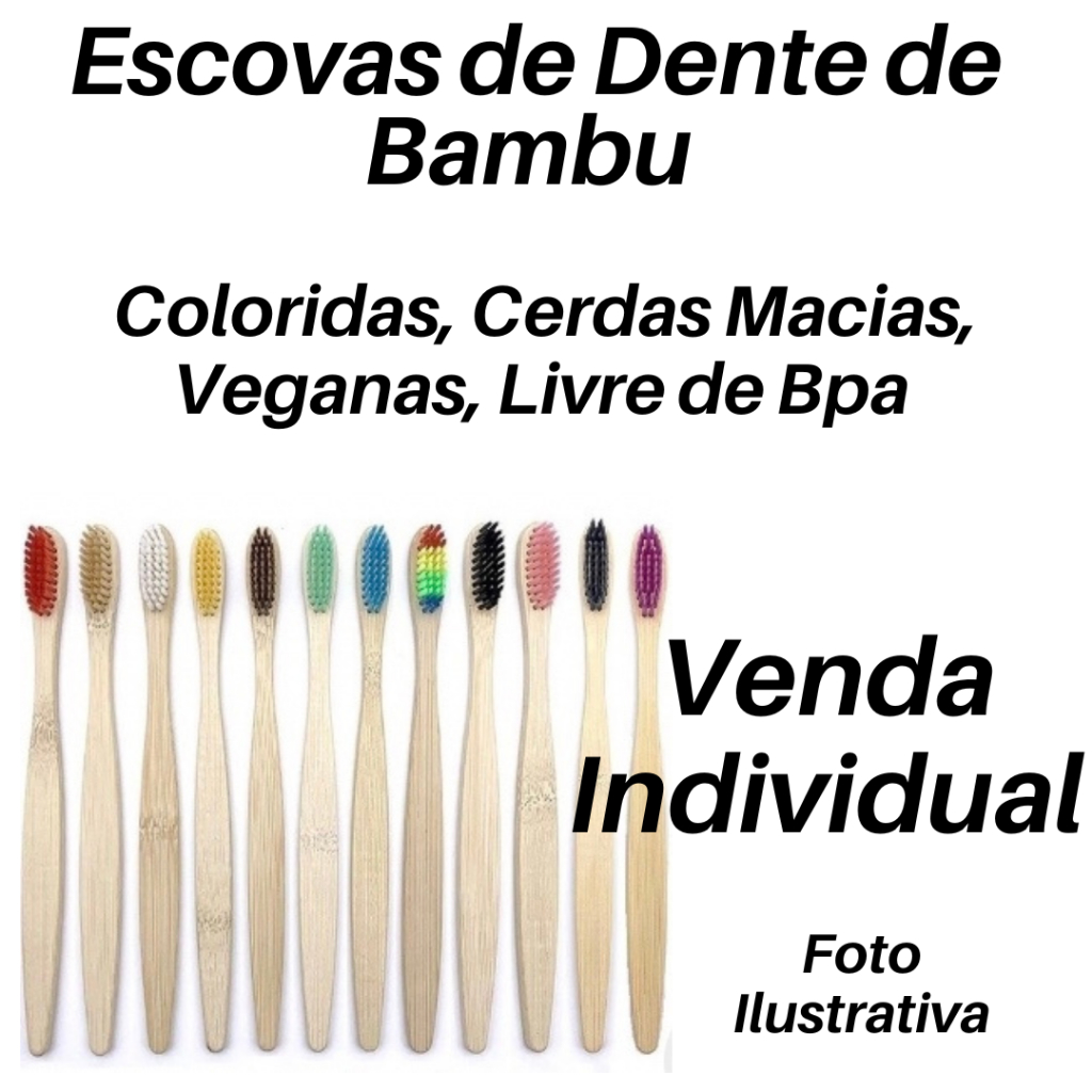 Escova De Dente De Bambu Biodegradável (Venda Individual) - Coloridas, Cerdas Macias, Veganas, Livre De Bpa​