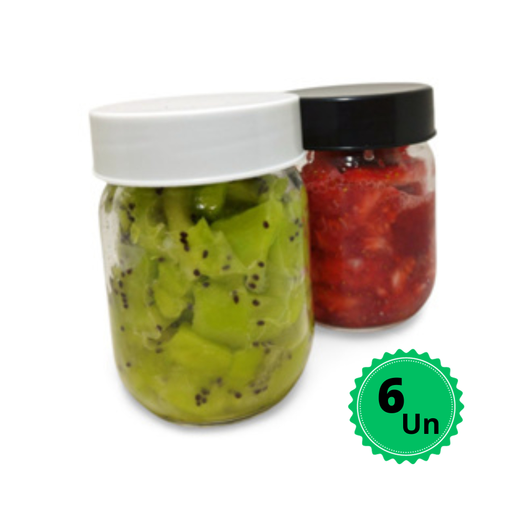 Kit C/6 Potes De Vidros 200ml c/ Tampas Plásticas