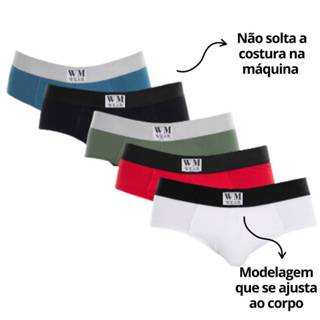 Kit 5 Cuecas Masculina Adulto Slip Algodão confortável e não descostura na máquina de lavar