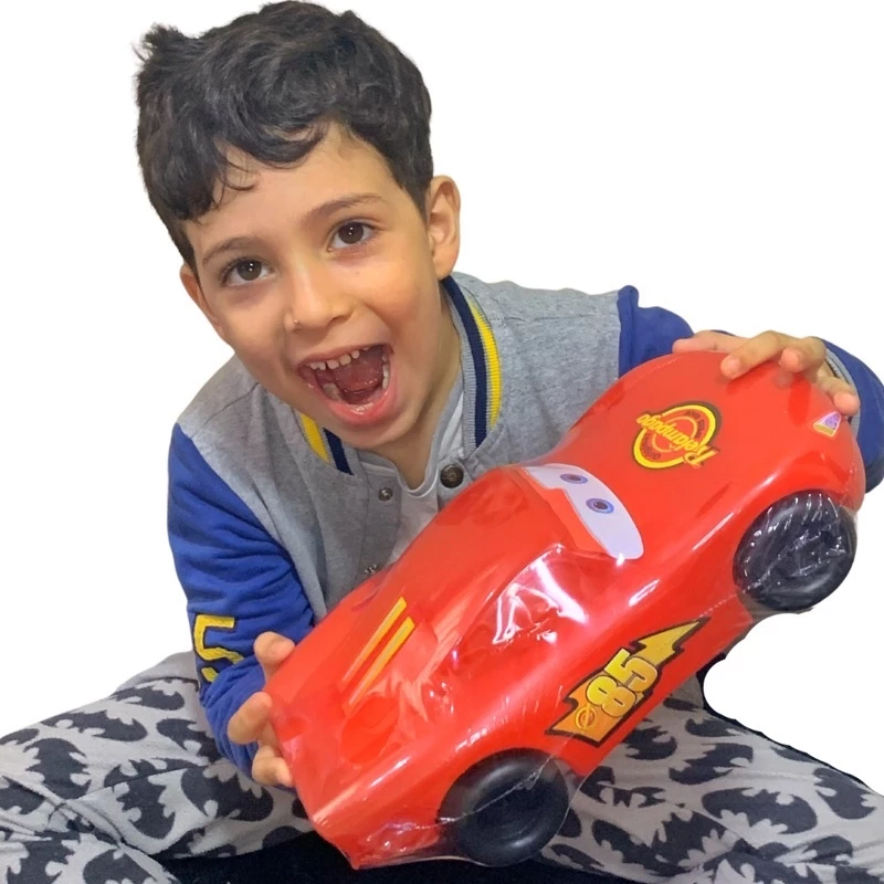 Carrinho Grande de Brinquedo Relâmpago McQueen Vermelho para Crianças, com Adesivos Plásticos, Medindo 31CM