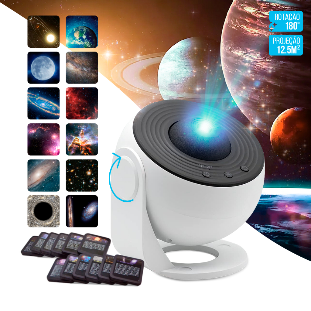 Projetor Galáxia Luminária Led Estrelas Terra Lua Nebulosa Giratório 360° Teto Parede Noturna