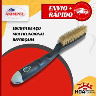 Escova Aço Com Cabo Pvc Plástico Reforçada Limpa Grelha Churrasqueira - Compel