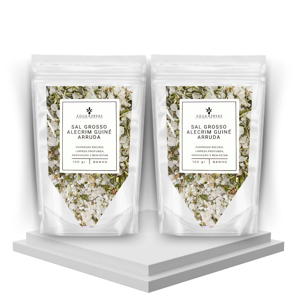 Sal Grosso e Ervas para Banho com Alecrim Guiné e Arruda Natural Mistico - Kit com 2