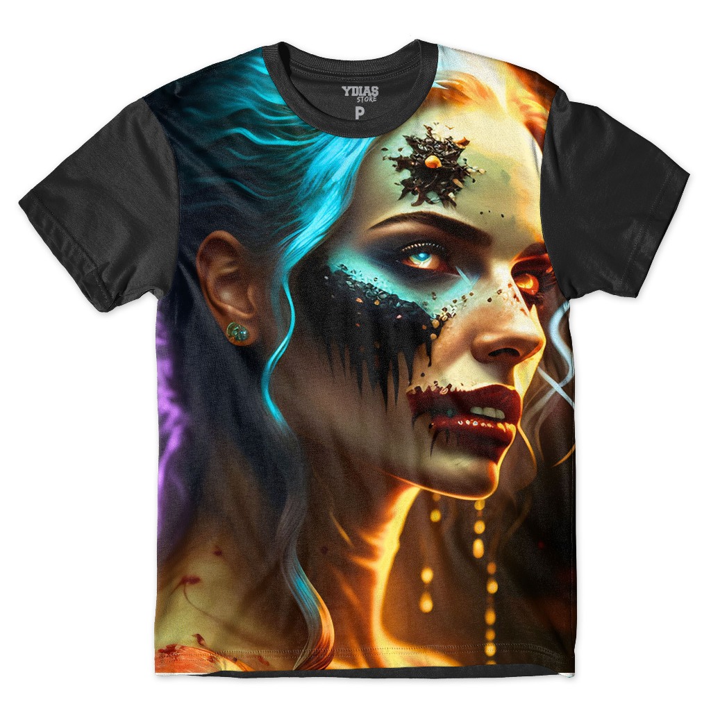 Camiseta Plus Size Halloween Zombie Caveira Terror Rock