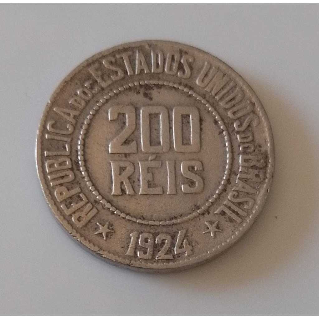 moeda 200 reis 1924 cuproniquel mbc data dificil - s1617