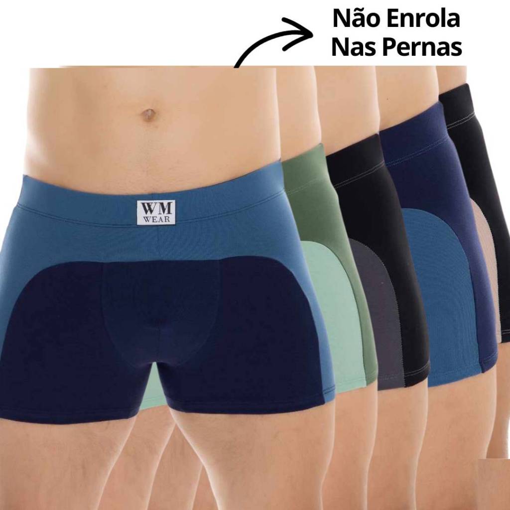 Kit 5 Cueca Boxer Box Bicolor Lisa Masculina Confortável que não enrola nas pernas