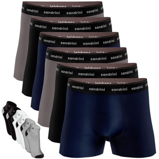 Kit 6 Cueca Sandrini Boxer Adulto Algodão + 6 Meias Promoção