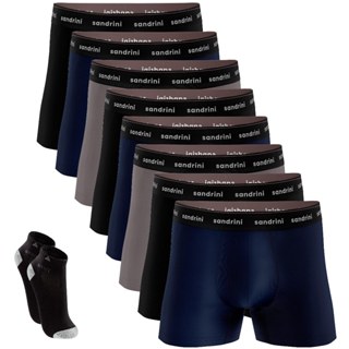 Kit 8 Cuecas Boxer Sandrini Box Algodão + 2 Meias Promoção