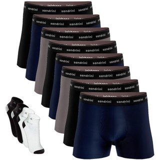 Promoção Kit 8 Cuecas Sandrini Boxer Adulto Algodão + 4 Meias