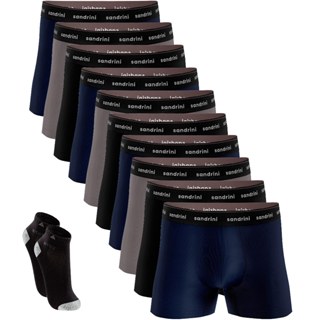 Kit 10 Cuecas Sandrini Boxer Adulto Box Algodão + 2 Meias Promoção