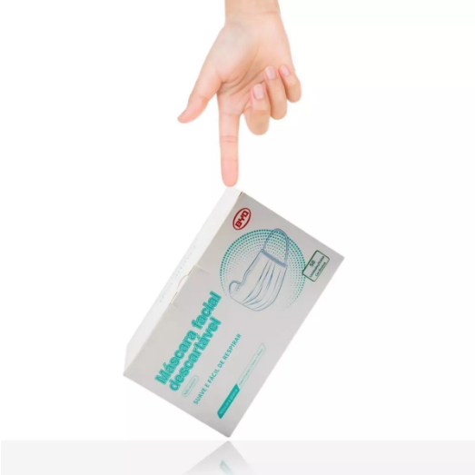 Detalhes do Máscara Descartável Tripla Com Elástico e Clip Nasal Azul B.Y.D