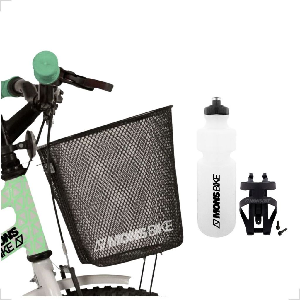 Kit Cestinha Cesta Bike Aro 24/26 + Garrafa Para Bike de Agua + Suporte Quadro