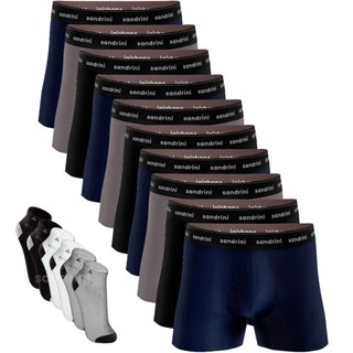 Kit 10 Cuecas Sandrini Boxer Algodão Box Atacado Masculina Adulto + 6 Meias Promoção