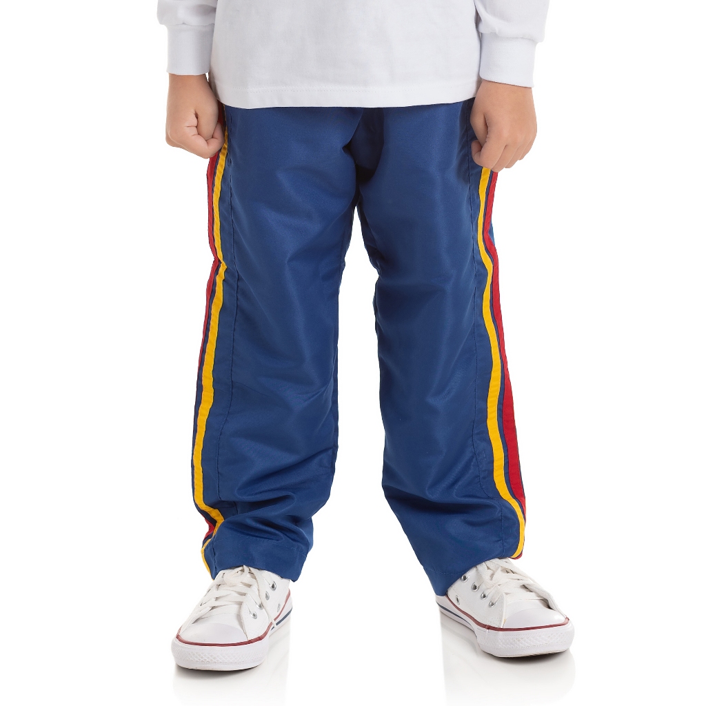 Calça Tactel Infantil Forrada Uniforme Azul Royal Detalhe Lateral