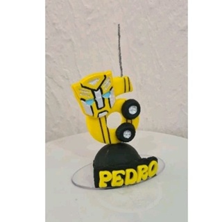Vela Em Biscuit Transformers Bumblebee Com Nome em Oferta na Shopee