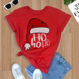 Blusa Feminina Tshirt Camiseta Algodão Feliz Natal - HoHoHo! i Blusa Gola Redonda camisa Manga Curta