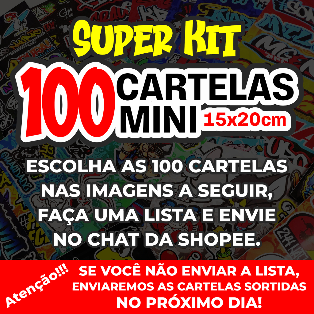 Combo 100 MINI Cartelas de Adesivos Carro Moto Caminhão Bike Atacado Kit — imagem 2 de 2