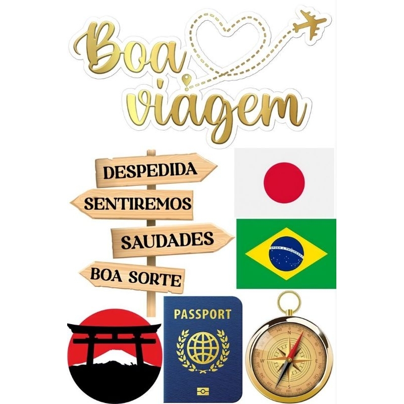 topo de bolo viagem com 10 peças em Oferta na Shopee