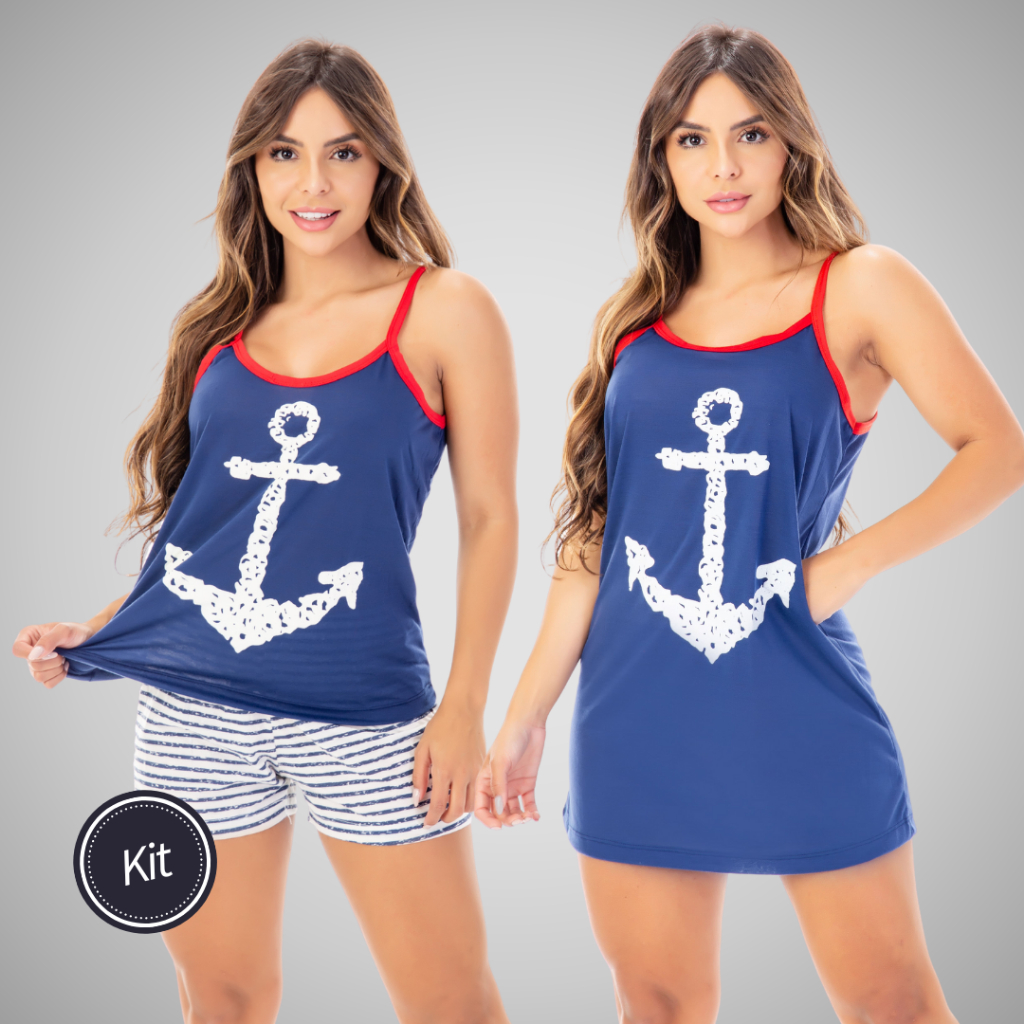 Kit Roupa De Dormir Camisola Short Doll Verão Pijama Feminino Adulto Estampado Personagens...