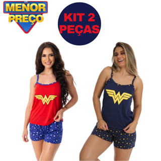 KIT 2 Pijamas Feminino Baby Doll Curto Vaca Verão Personagens Alcinha Virginia Noite Barato