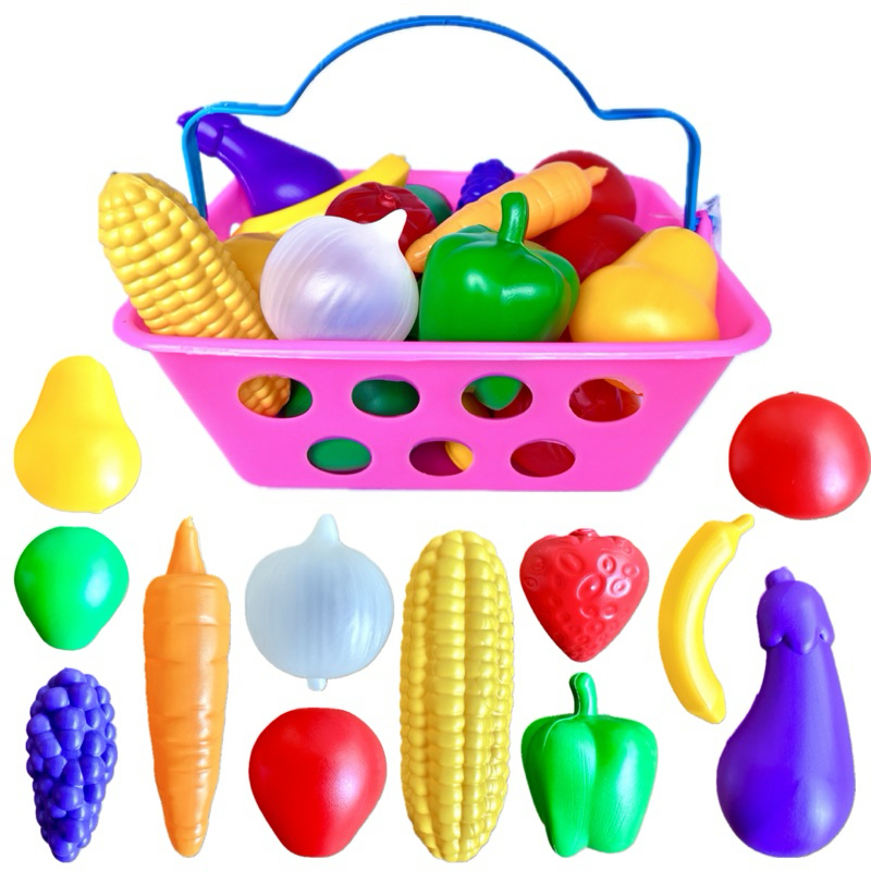 Cesta De Mercado Frutas E Legumes Infantil Brinquedos Menina Criança Feirinha Cestinha Piquenique Cozinha Infantil Compras Casinha Cazinha Aniversário Dia das Crianças Frutas e Legumes de Brinquedos para Crianças Presente de Natal Cortar Velcro Casinha