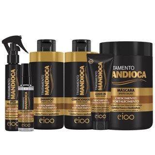 Eico Tratamento Mandioca Fortalecimento Crescimento Shampoo Condicionador Máscara Óleo Reparador Spray Leave-in