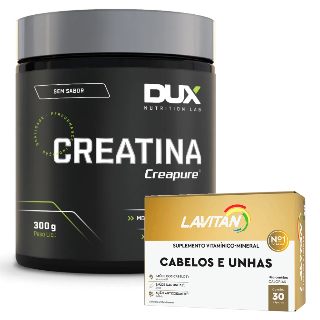 CREATINA (100% CREAPURE®) - POTE 300G - CREATINA PURA - DUX + CABELOS E UNHAS - 30 CAPS - CIMED