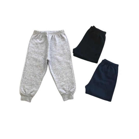 Kit 3 calça moletom infantil peluciada PRETO, CINZA, AZUL MARINHO UNISSEX  com elástico e punho