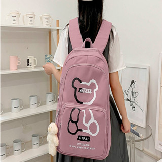 Mochila feminina grande Nylon impermeável escolar faculdade Com Pingente ursinho