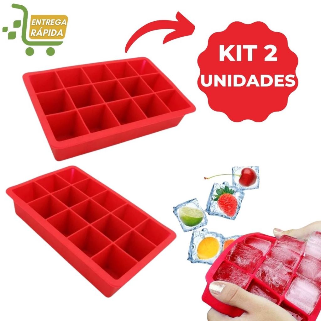 Kit 2 Formas De Gelo Silicone para 15 Cubos Cada Para Bebidas Drinks