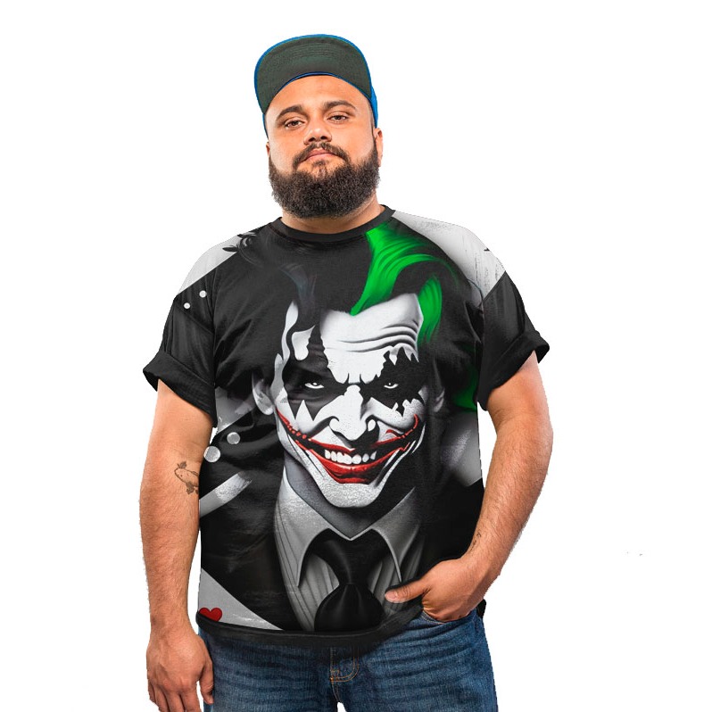 Camiseta Plus Size Halloween Joker Terrorista Palhaço Rock