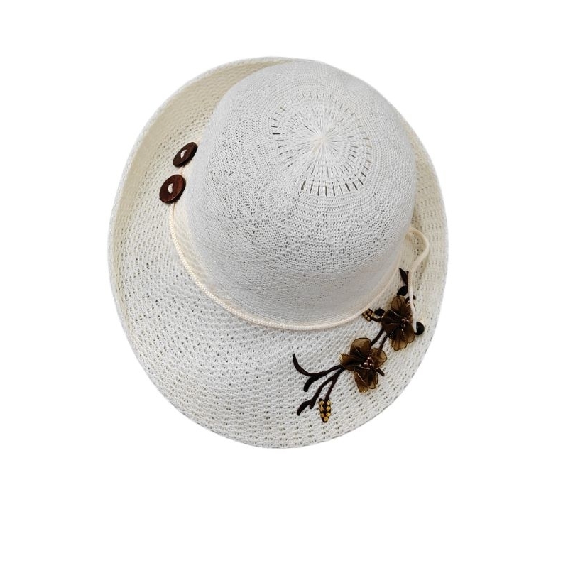 Chapéu  Feminino Moda Praia Com detalhe bordado em flores em Oferta na Shopee