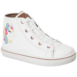 Tenis Infantil GiGiL Teen Feminino Enfeite Unicórnio Colorido Cano Alto Escolar Macio Leve Confortável Cadarço Star Moda
