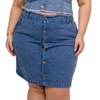 Saia Jeans Plus Size Midi Evangélica Cintura Alta Feminina