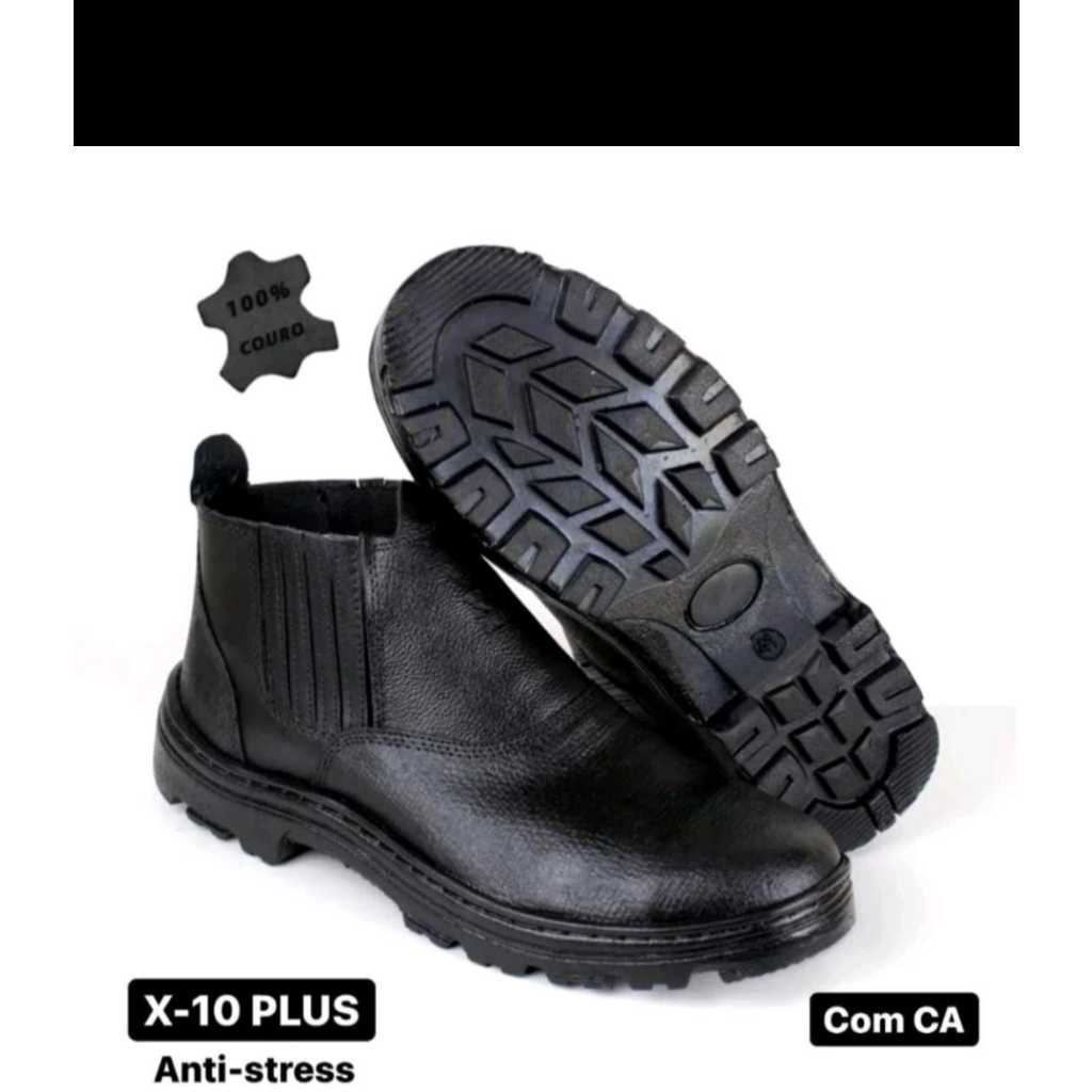 Botina De Segurança Bota Unissex 010PVC Couro Relax Bico PV Com CA Cano Medio