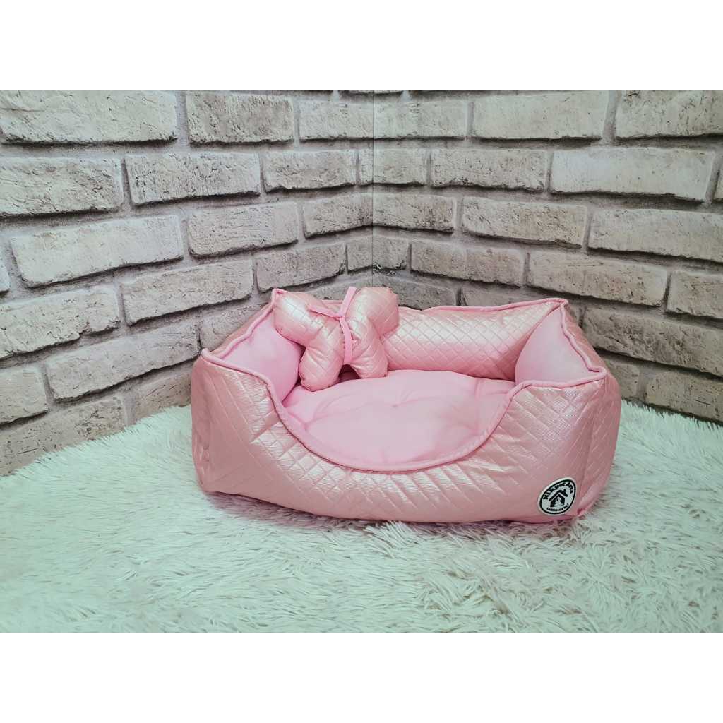 Cama Quadrada Delicate Baby P Colchonete Pet Courino Rosa Médio Almofada Rosa Colchonete Ziper Mini Almofada Brinde