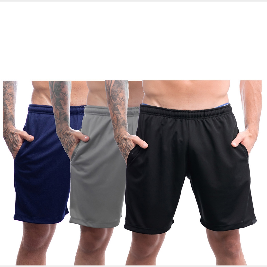 Short Bermuda Masculina Dry Fit Academia Corrida Treino Com Bolsos Kit 3 ou 1 Un