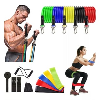 Kit Extensores Elásticos + 5 Mini Bands Para Exercicios Em Casa Elástico Para Pilates Fisioterapia em Oferta na Shopee