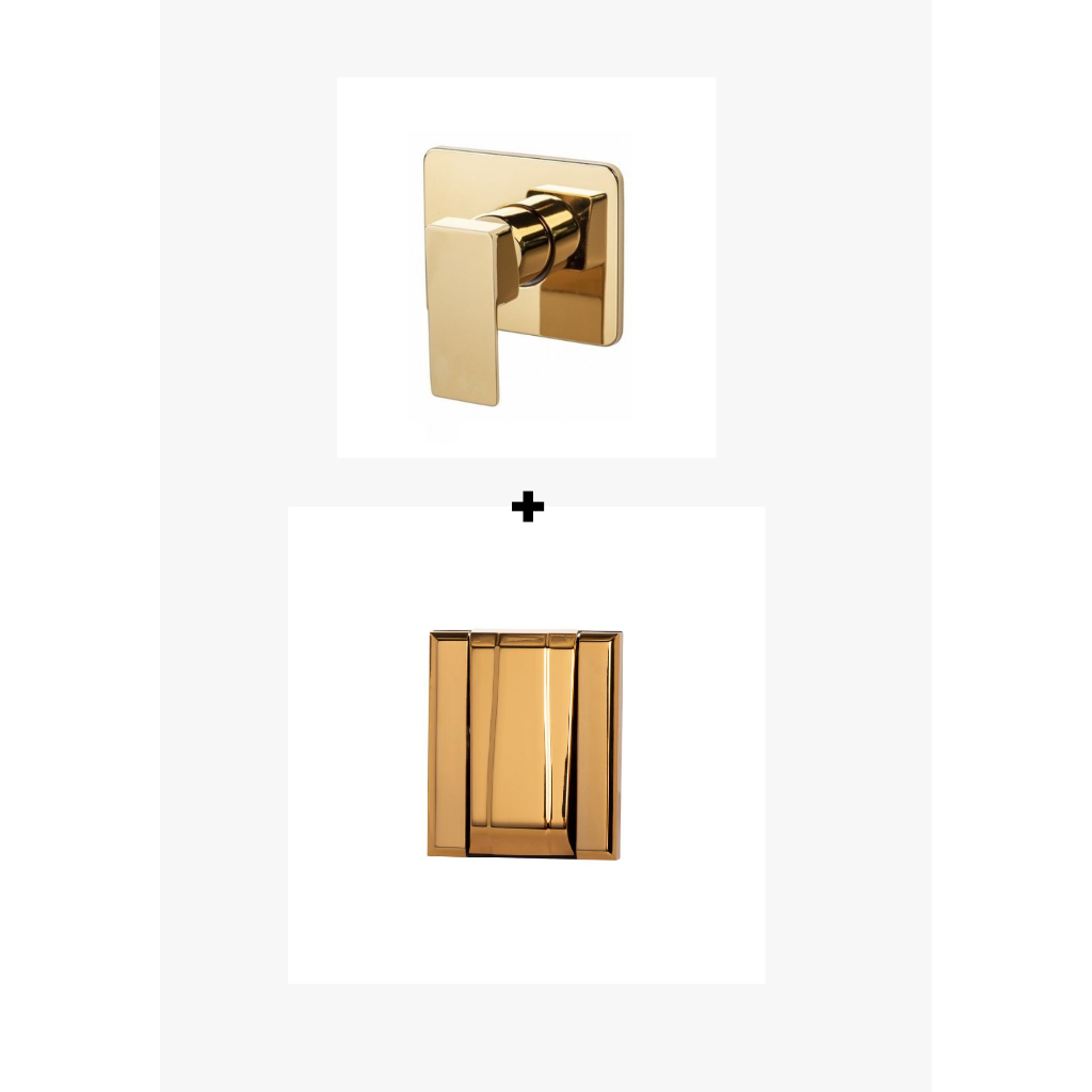 Acabamento P/registro Monocomando Quadrado Base Deca Dourado Gold Brilhoso Luxo + Acabamento Válvula Descarga Dourado