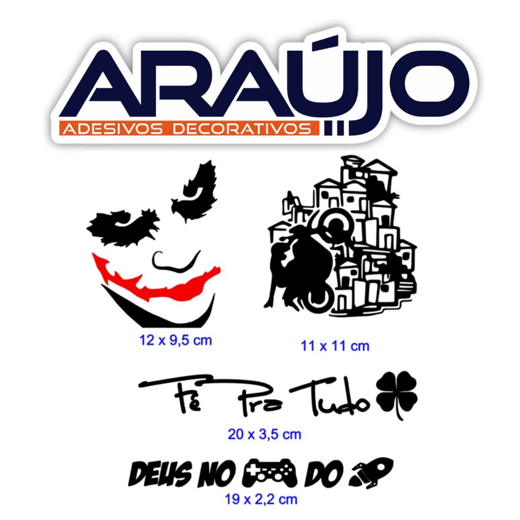 Kit 4 Adesivos, Adesivo Coringa, Adesivo Fe pra tudo, Deus no controle do foguete, Adesivo favela!
